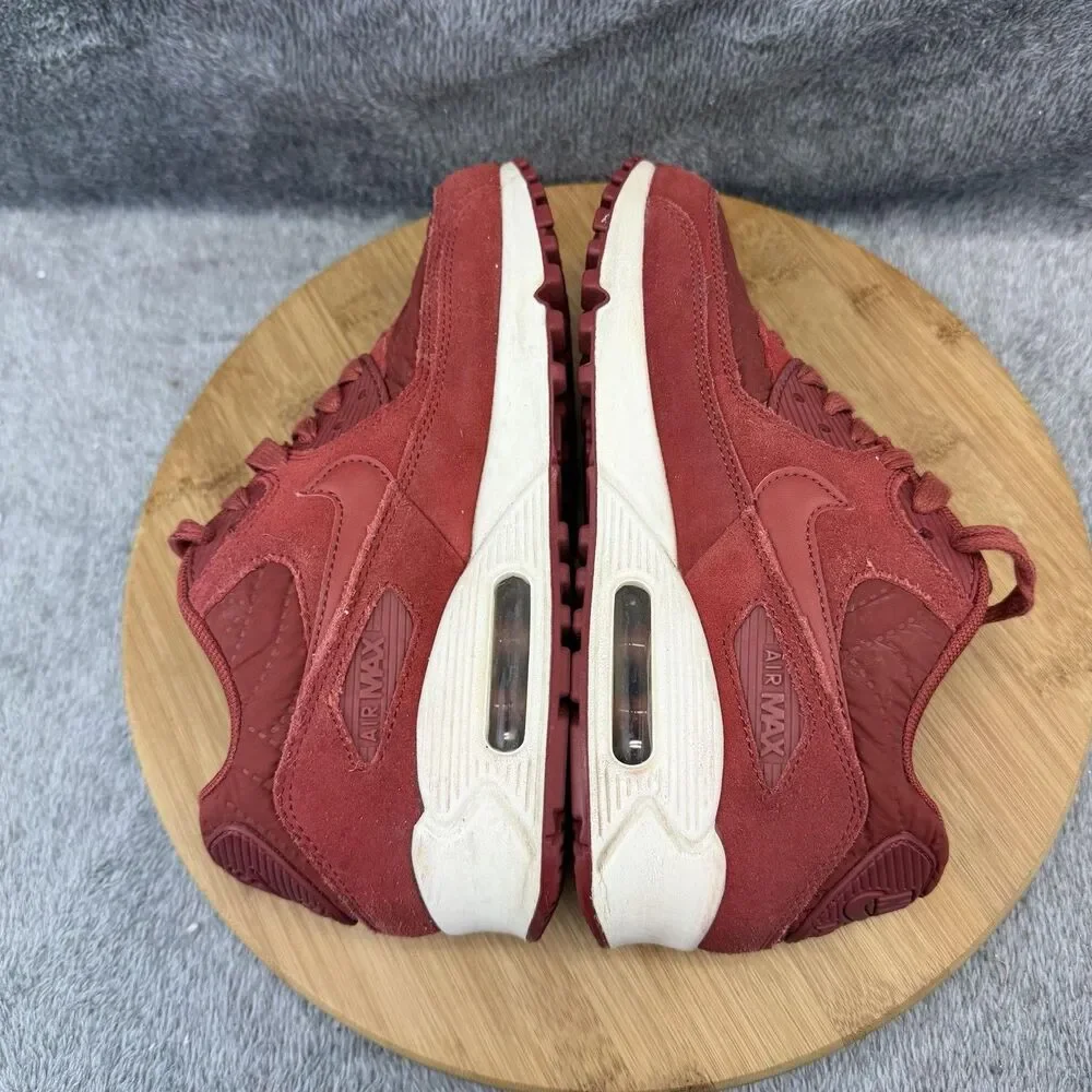 Nike Air Max 90 Shoes Womens Size 6 Red Quilted Suede Sneakers 443817-601